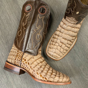 MEN'S RODEO COWBOY BOOTS COCO ALLIGATOR PRINT WESTERN SQUARE TOE BOOTS TAN COLOR / US Shoe Size (Men's) 9