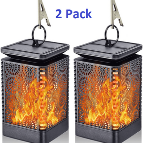 2 Pack, Solar Lantern Lights Dancing Flame, Outdoor Hanging Lantern Auto On/Off