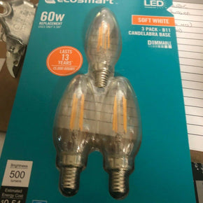 3 PACK Ecosmart 60W Equiv Soft White B11 Filament E12 Dimmable LED Bulb /465.40
