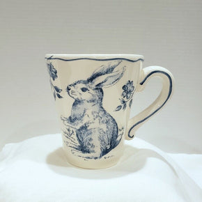 Maxcera Blue & White Toile Bunny Rabbit Rose & Berries Large Coffee Mug 4-5/8"