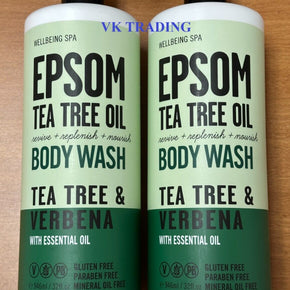 (2-Pack) WELLBEING SPA EPSOM ~ TEA TREE & VERBENA Essential Oil Revive BODY WASH