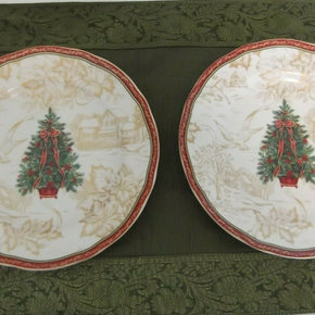 222 Fifth Christmas Toile Salad Plates - Set of Two -  8 1/2" diameter, EUC