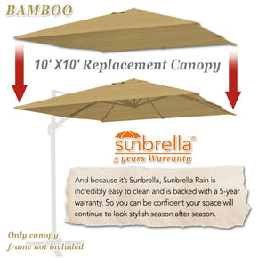 Replacement Canopy for 10'x10' ROMA Cantilever Patio Umbrella Cover Parasol Top / Color Bamboo- Sunbrella canopy