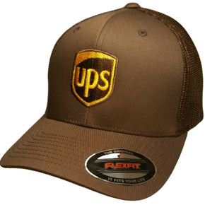 UPS FLEXFIT Style 6511 Trucker Mesh Embroidered on Front & Back of the Hat / Color Brown