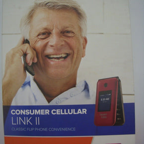 Consumer Cellular Link II Classic Flip Phone 4G 8GB Red New Open Packaging