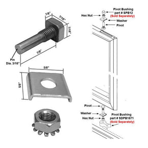 Shower Door Stainless Steel Pivot Pin w/ Hex-Nut & Washer for Pivot Shower Doors