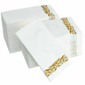 Disposable Hand Towels Soft and Absorbent Linen-Feel Paper Guest Towels / Color Gold / Pack of 100