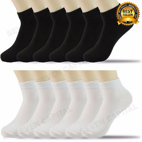 3 6 9 12 Pairs Mens Womens Solid Black White Sport Ankle Low Cut Cotton Socks / Color Black / Qty 9 Pairs / Size 9-11