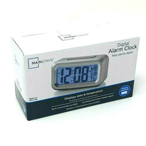 Mainstays Digital Alarm Clock LCD Display Date & Temperature Automatic Backlight