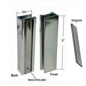 Brushed Nickel Shower Door U-Channel with Metal Strike and Magnet - Set