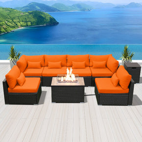 Modenzi G7 Outdoor Wicker Patio Furniture with Rectangular Fire Pit Orange