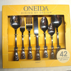 Oneida Serif 42 Piece Set Dining by Design NOS Stainless Steel Discontinued HTF