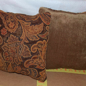 Pair of Brown Gold Flower Print Decorative Throw Pillows  12 x 12