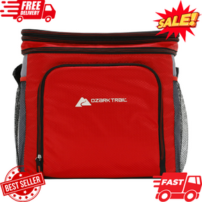 Ozark Trail 24 - Can Soft Sided Cooler Bag with Removable Hard Liner Insert, Red