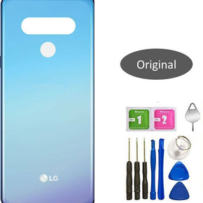 LG Stylo 6 Q730 Glass Battery Back Cover Door Panel Replacement White Grey Blue / Manufacturer Color Blue (no camera frame)