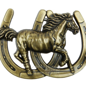 Men's Double Horseshoe Horse Belt Buckle Antique Bronze Western Fits 1.5 in Belt