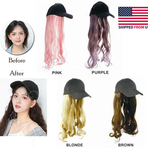 Baseball Cap with Wavy Hair Wig Full Wigs Long Natural Wavy Hair Piece For Human / Color Light Blonde