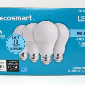 60 watt ecosmart A19 dimmable energy save star LED  daylight 4 Pack  1001370398