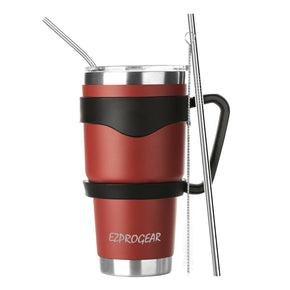 30 oz Stainless Steel Tumbler w/ Lid Handle & Straws Insulated Travel Coffee Mug / Color Cherry Red