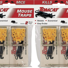 Wooden Spring Mouse Traps Kills Mice Control Tomcat 4 Pack