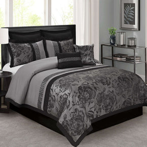 HIG 8 Piece Tang Classic Jacquard Fabric Patchwork Comforter Set Queen King Size / Color Gray / Size King