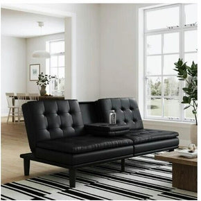 Mainstays Memory Foam PillowTop Futon with Cupholder Black Faux Leather F1