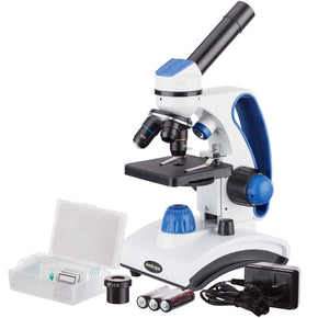 AmScope 40X-1000X Dual Light Glass Portable Student Microscope w/Handle + Slides