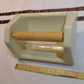 Vintage...Oatmeal...1" Recessed Ceramic Toilet Paper Holder "NOS"  Wood Roller