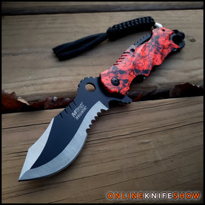 MTECH USA TACTICAL Spring Assisted Pocket Knife RED Folding Blade PARACORD SKULL