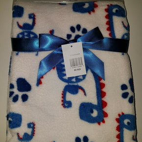 NEW Cutie Pie Blue Dinosaur Fleece Blanket Lovey Baby Boy Gift Dragon Red White