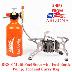 BRS-8 Portable Multi Fuel Gas Folding Camping Stove and Bottle SHIPS ARIZONA!