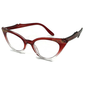 Cat Eye Clear Lens Glasses Rhinestone 50s Vintage Women Retro Eyeglasses / Frame Color Red-Clear Fade