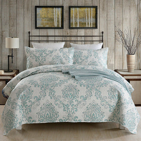 3 Piece Queen / King Quilt Set Paisley Printed Bedspread Coverlets Bedding Set / Color Blue Floral / Size King