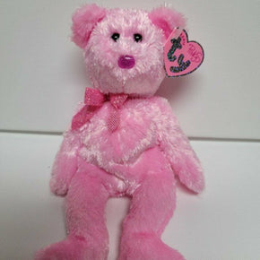 Ty Beanie Babies Pinkys New Dazzler the Bear MWMT Pink Nose & Shiny Ribbon 8"