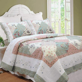 King Size Quilt Set Farmhouse Shabby Chic Country Cottage Patchwork Pattern 3Pc