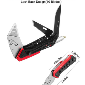 Heavy Duty Tri-Blade Folding Utility Knife Cutter+9 Blade,Screwdriver,Holder,Saw