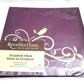 Recollections Scrapbook Album 12" x 12" Purple with Bird Print 10 Pages