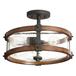 Kichler 38171 14" Distressed Wood Glass Semi-Flush Mount Ceiling Light