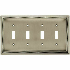 Brainerd 64774 Beaded Quad Toggle Switch Wall Plate Satin Pewter
