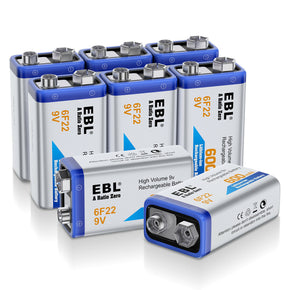 Lot EBL 9V 600mAh Li-ion Rechargeable Batteries  9-Volt Lithium / Pack 10x