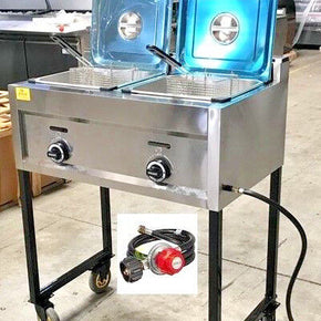 NEW Double Deep Fryer Portable Cart Propane/Gas Use Stainless Steel Model FY20