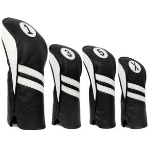 Vintage Golf Club Head Covers Driver, Fairway Woods, Hybrid 1,3,5,X Leather Look / Color Black/White / Size 3 Pack -1,3,5