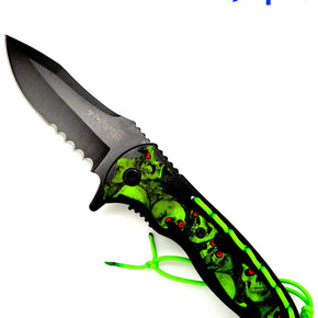 8" NEW! Z-Hunter Green SKULL Zombie Fantasy POCKET KNIFE Folding Knives Gothic