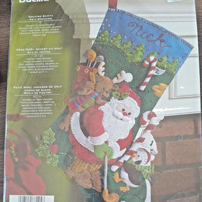 VTG (2009) New Bucilla Plaid Stocking "Golfing Santa" OOP #86145 Sealed HTF