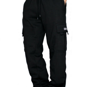 MEN'S FLEECE CARGO HEAVYWEIGHT SWEATPANTS WITH DRAWSTRING M-5XL / Bottoms Size (Men's) 3XL / Colors BLACK