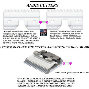 Andis Ceramic Edge Replacement Clipper Blade CUTTER*Fits Oster A5,Most Wahl,Geib / Type 1 COARSE & 1 MEDIUM