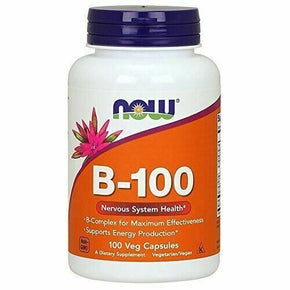 NEW NOW Vitamin B-100 B-Complex Vegan Gluten Free Energy Supplement 100 Capsules