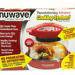 NuWave Oven RED Pro Plus with Clear Dome & Clear Extender Ring & Extras & Manual