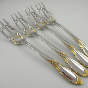 4 Salad Forks CACHE GOLD Accent Yamazaki Stainless Steel Flatware
