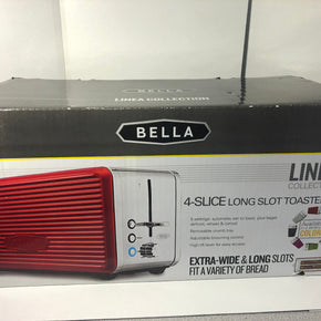 Bella 4 Slice Long Slot Toaster Linea Collection Red NEW IN BOX 6 Settings RED